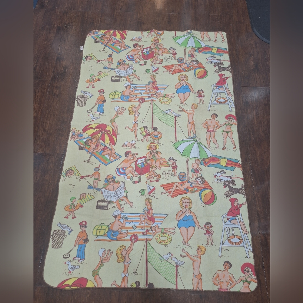 CHATHAM VINTAGE FELT DAY AT THE BRSCH PICNIC BLANKET.SUNBATHERD.KIDS.LIFEGUARD